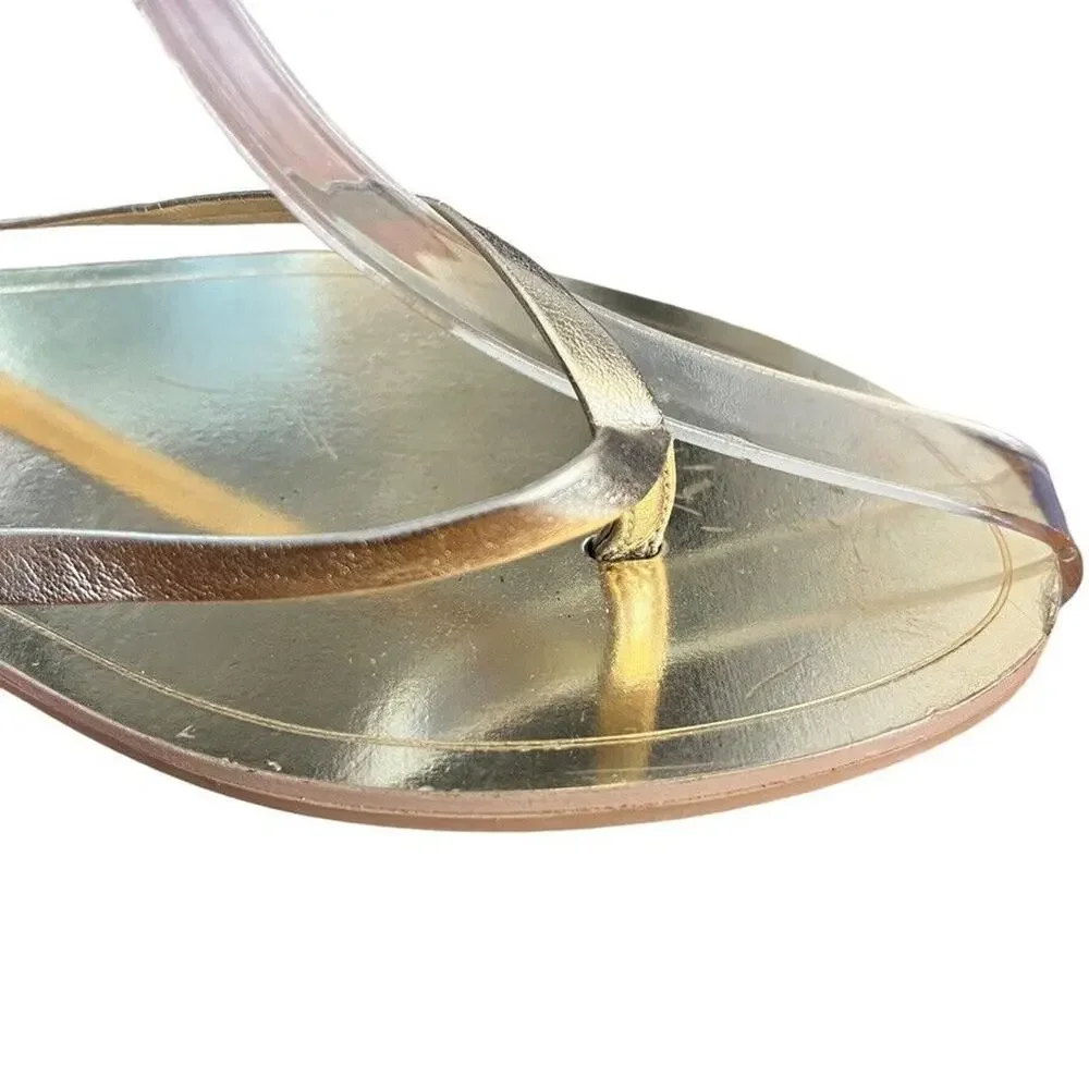 J Crew Gold Metallic Womens Leather Flats Thongs Flip Flops Slides Sandals sz 10